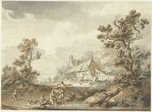 Farm with Women Washing in the Foreground by Hendrik Meijer