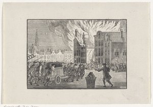 Firefighters Rushing to a Burning House in a Market Square by Hendrik Numan