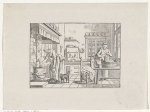 Kitchen Interior with Two Women Working by Hendrik Numan