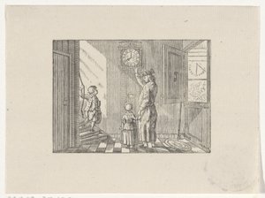 Man Teaching a Boy and a Girl to Tell Time on a Standing Clock by Hendrik Numan