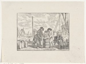 Men on a Quay Working with Barrels of Fish by Hendrik Numan