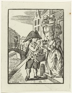 Street Vendor of Fireplace Decorations with Two Customers by Hendrik Numan