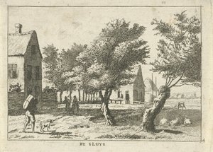 Traveler by a Village, By Sluys (title on object), Landscapes in the Schieland Region (series title)