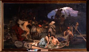 Les corsaires. Scene where they bring their loot and prisoners (hostages) into a cave
