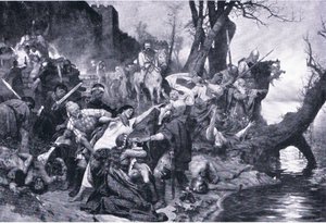 Warriors of Sviatoslav at the massacre under the walls of Drster, illustration from Landmarks in European History by Henryk Siemiradzki