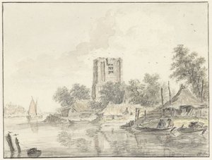 River Landscape with a Large Blunt Church Tower