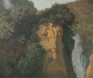 Overgrown Cliffs with a Waterfall in Italy, perhaps at Tivoli