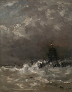 Lighthouse in Breaking Waves by Hendrik Willem Mesdag (signed by artist)