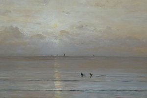 Sunset with Shrimp Fishermen by Hendrik Willem Mesdag