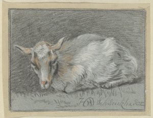 Lying Goat by Hendrik Willem Schweickhardt (signed by artist)