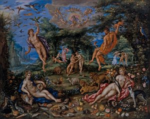 The Four Elements, With Scenes From Genesis Beyond by Hendrik de & Alsloot Denis van (c.1573 1625/26) Clerck
