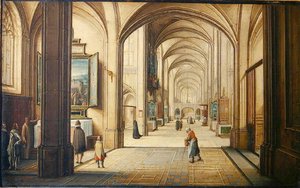 Church Interior with a Sacristan Showing a Painting to Visitors