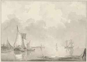 View of the Coast with Ships in Calm Water