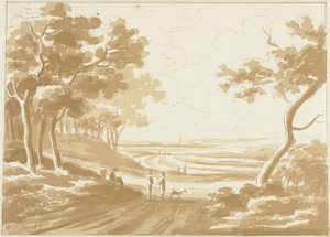 Landscape with a path on which people walk