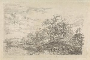 Hilly Landscape with Shepherd and Cows by Hendrikus van de Sande Bakhuyzen