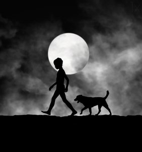 Moonlit Child and Dog
