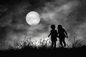 Moonlit Silhouettes Walking