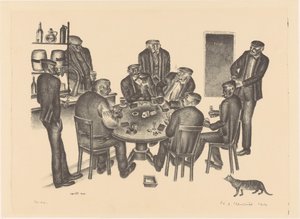 Men Playing Cards in a Bar by Henk Henriët (signed by artist)