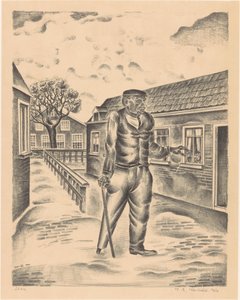 Man with Wooden Leg and Walking Stick by Henk Henriët (signed by artist)