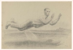 Self-Portrait with Raised Hands Floating in a Landscape by Henk Henriët (signed by artist)
