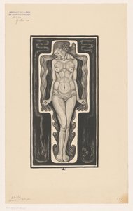 Standing naked woman with long hair by Henk Schilling
