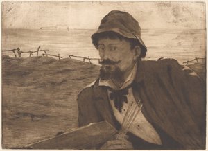 On the Cliff [Self-Portrait] by Henri-Charles Guérard