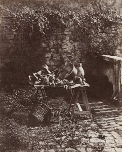 Still Life: Pot, Pitcher and Vegetables on a Sawhorse Table