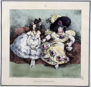 Ugly Women Doing Tapestry Sitting in a Living Room - in Parisiennes by Henri Monnier, ed. Delpech, Paris