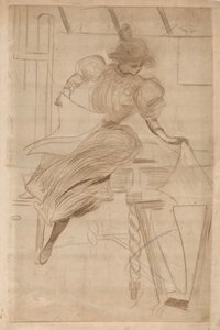 Woman Looking at Prints in a Print Stand by Henri Boutet (possibly)