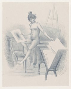 Nude Model Looking at Prints