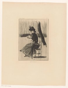 Woman with a Book and an Umbrella on a Chair Outside