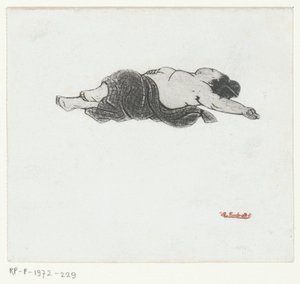 Reclining Japanese Woman with Bare Upper Body