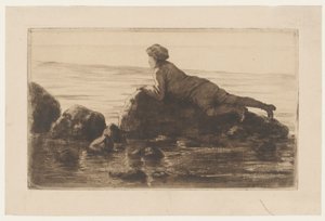 Boy Lying on Rocks on the Beach by Henri Charles Guérard