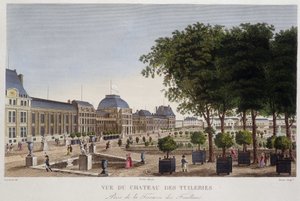 Garden and Chateau des Tuileries Seen from the Terrace of Les Feuillans. Engraving by Courvoisier by Henri Courvoisier Voisin