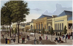 View of the Theatres of the Amigue-Comique and the Gaîté - in Views of Paris by Courvoisier