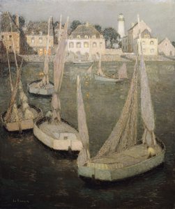 Breton Port by Moonlight by Henri Eugene Augustin Le Sidaner