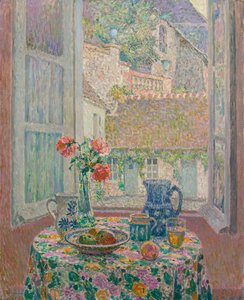 Table Overlooking the Courtyard by Henri Eugene Augustin Le Sidaner
