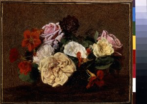 Roses and Nasturtiums in a Vase by Ignace Henri Jean Fantin Latour