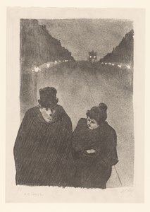 Man and Woman on the Street in the Evening