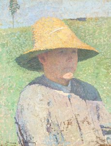 Portrait of a Young Boy Wearing a Straw Hat 1890 by Henri Jean Guillaume Martin
