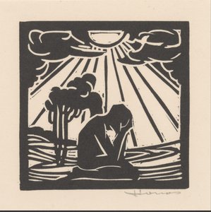 Kneeling Figure in a Landscape with Trees by Henri Jonas (signed by artist)