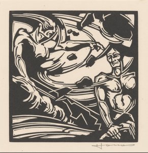 Two Naked Men by a Swirling Mass of Air by Henri Jonas (signed by artist)