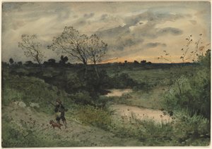 Dawn--Hunter with Dog by Henri Joseph Harpignies