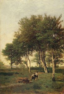 Landscape with Two Boys Carrying Firewood, 1894 by Henri Joseph Harpignies