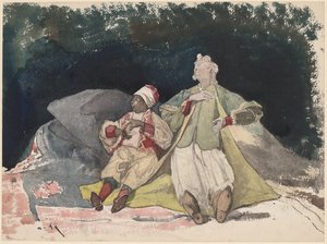 Two Dolls or Puppets Sitting on Cushions by Henri Joseph Harpignies