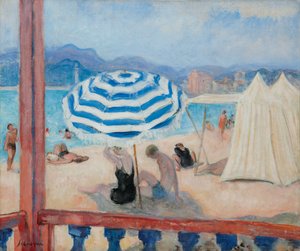 Cannes, Blue Parasol and Tents by Henri Lebasque