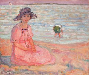 Woman in the Pink Dress by the Sea by Henri Lebasque