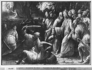 Life of Christ, the Arrest of Christ, preparatory study of tapestry cartoon for the Church Saint-Merri in Paris, c.1585-90 by Henri Lerambert