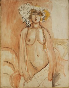Antoinette Standing, Torso Bared, Wearing a Feather Hat by Henri Matisse