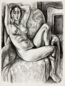 Nude with Blue Cushion Beside a Fireplace by Henri Matisse